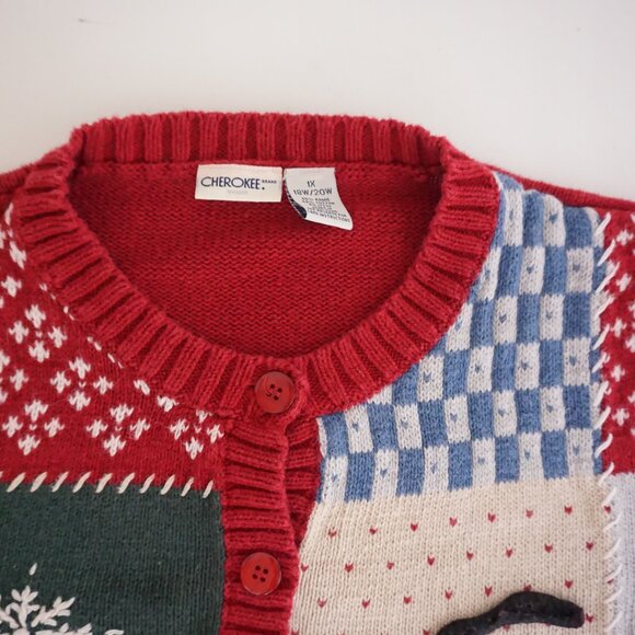 Vintage Cherokee Patchwork Christmas Cardigan Festive Holiday Embroidered 1X - Picture 9 of 10